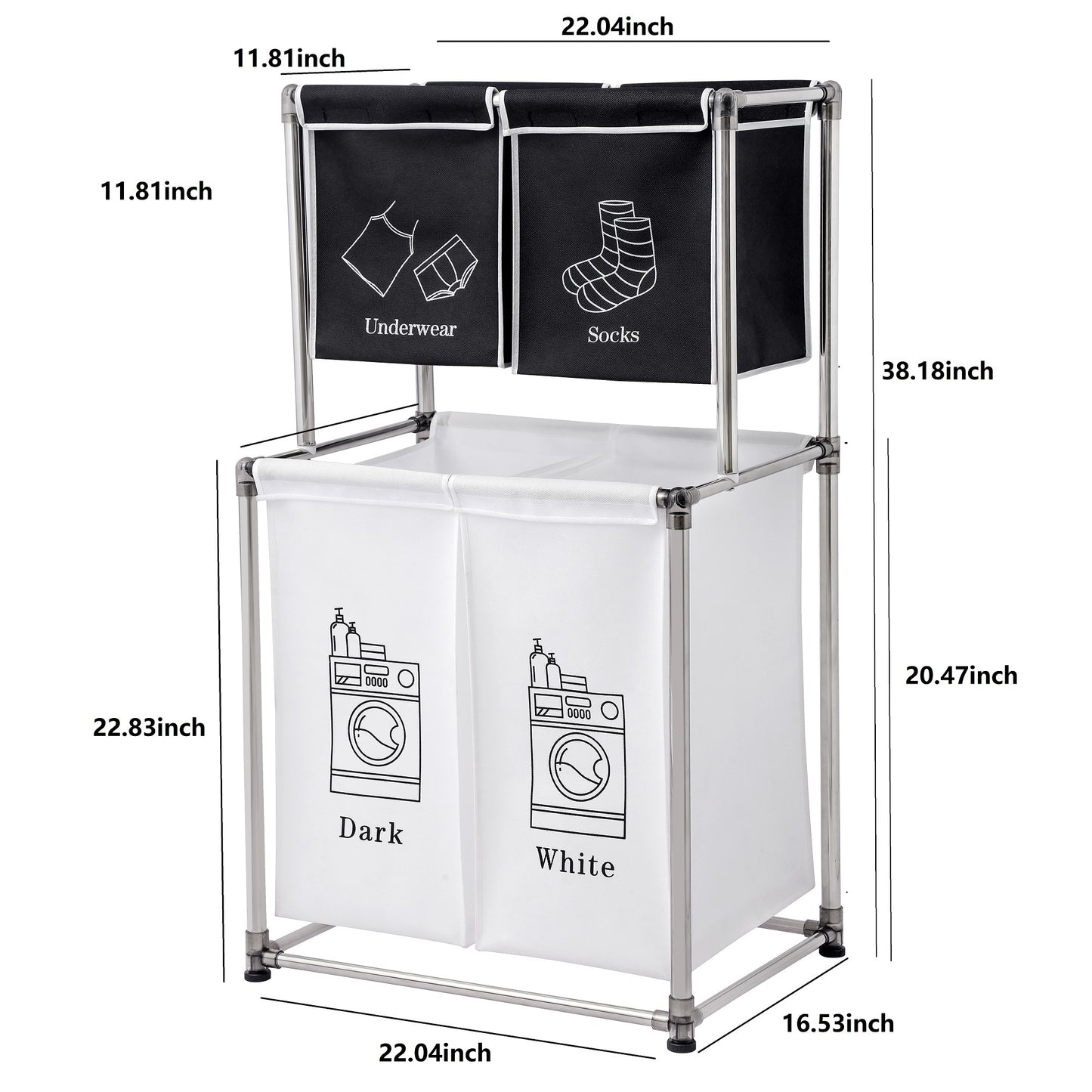 Laundry Hamper 2 Tier with 4 Removable Bags for Organizing Clothes