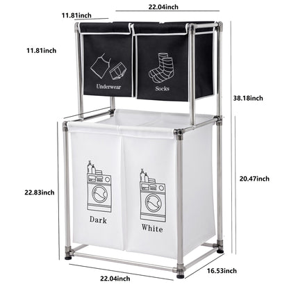 Laundry Hamper 2 Tier with 4 Removable Bags for Organizing Clothes