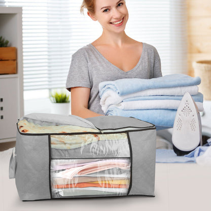 2Pc Storage Bag 90L Large Capacity Foldable Closet Organizer w/ Thick Fabric Clear Window