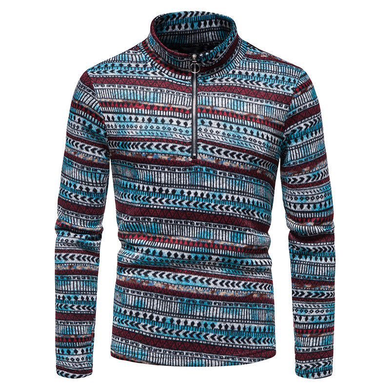 Men's Zip Sweater Casual Stand Collar Color Knit Pullover