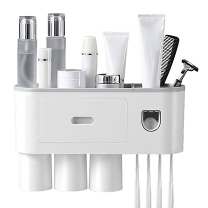 Multifunctional Wall Mount Toothbrush - Rack Organizer - Toothpaste Dispenser