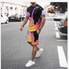 men's 3D T-shirt digital printing short-sleeved shorts suit