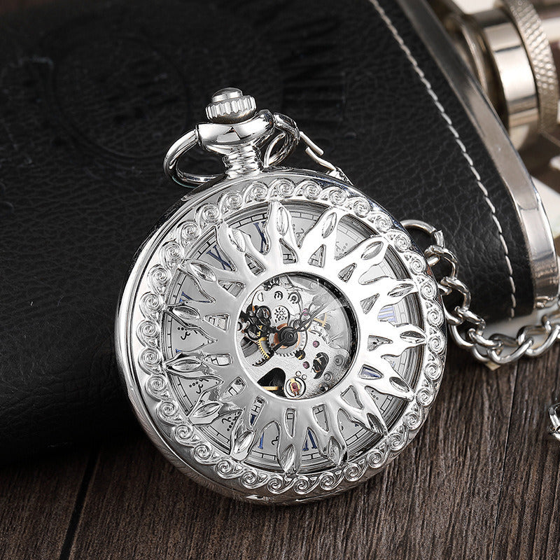Vintage Engraved Hollow Automatic Mechanical Pocket Watch