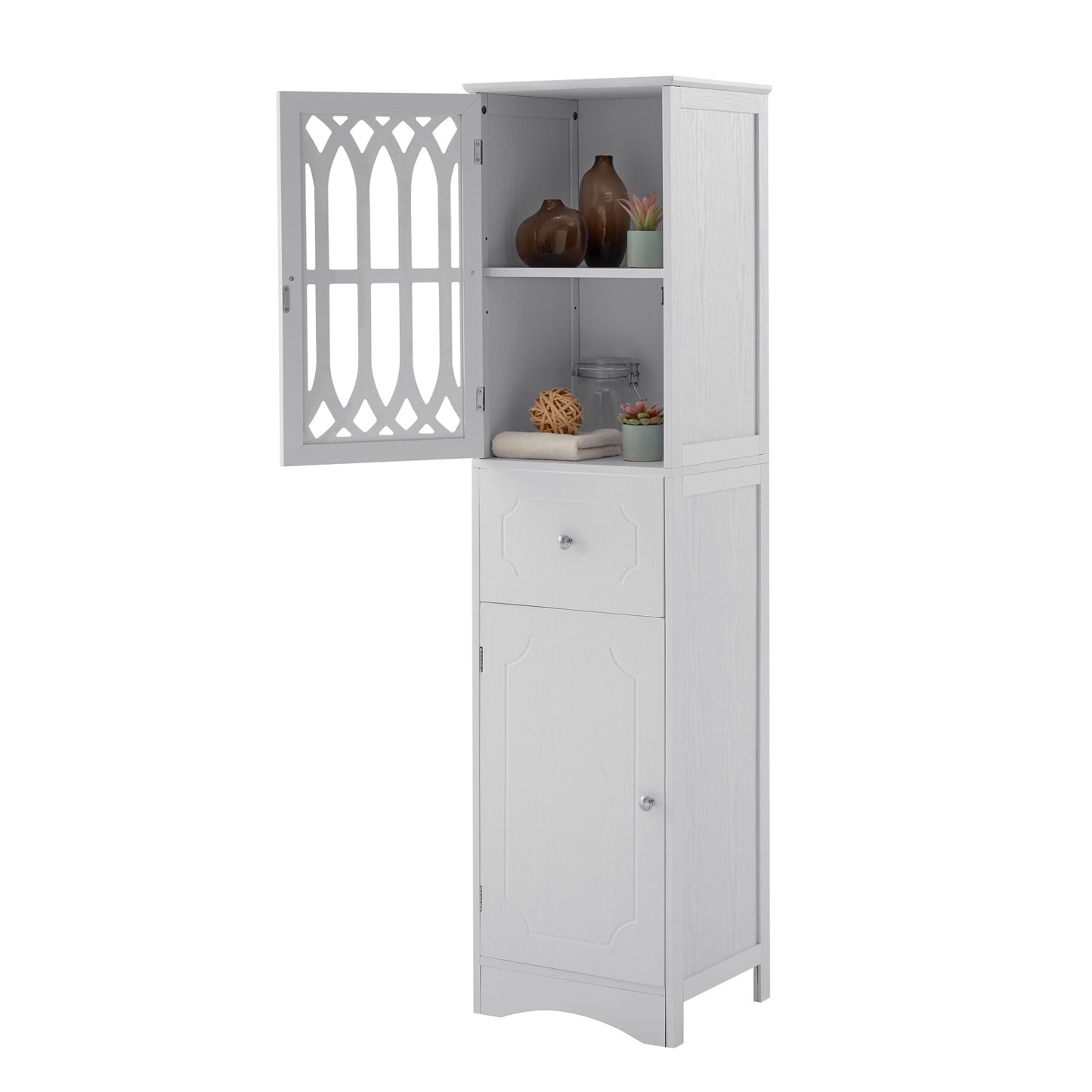 Tall Bathroom Cabinet - Freestanding Storage Cabinet with Drawer and Doors