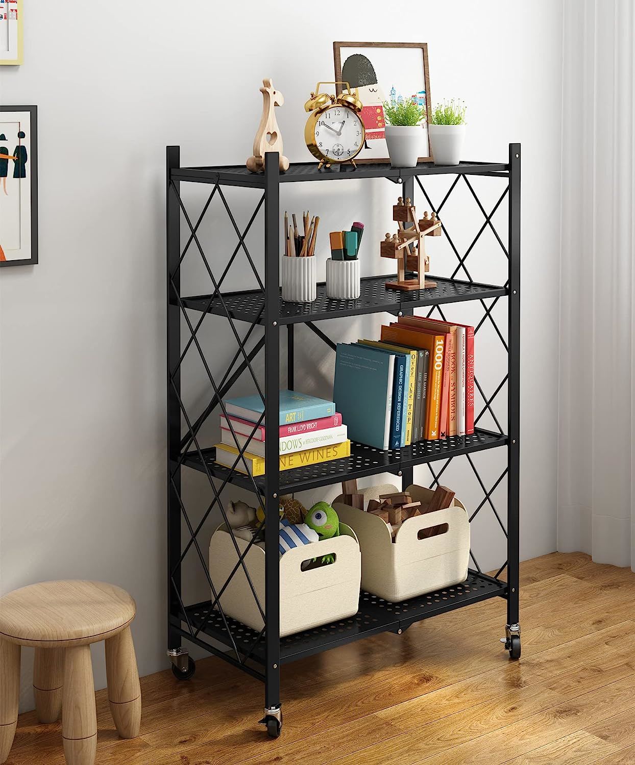 Metal Storage Shelving Unit Collapsible - for Kitchen Bathroom