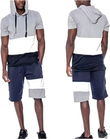 Men's Casual Stitching Color 2 Piece Short Set