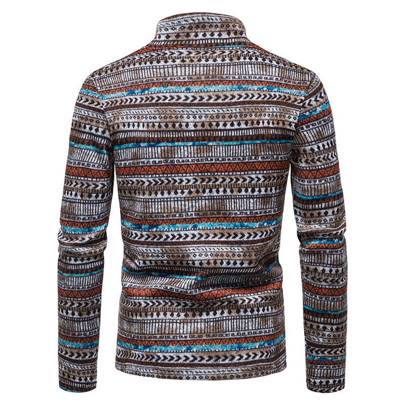 Men's Zip Sweater Casual Stand Collar Color Knit Pullover