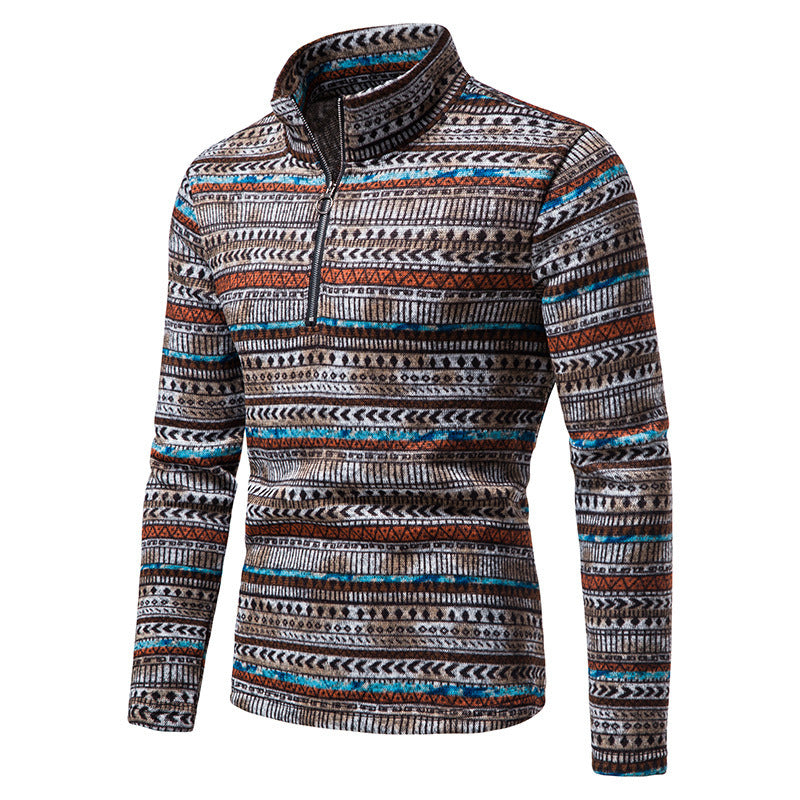 Men's Zip Sweater Casual Stand Collar Color Knit Pullover