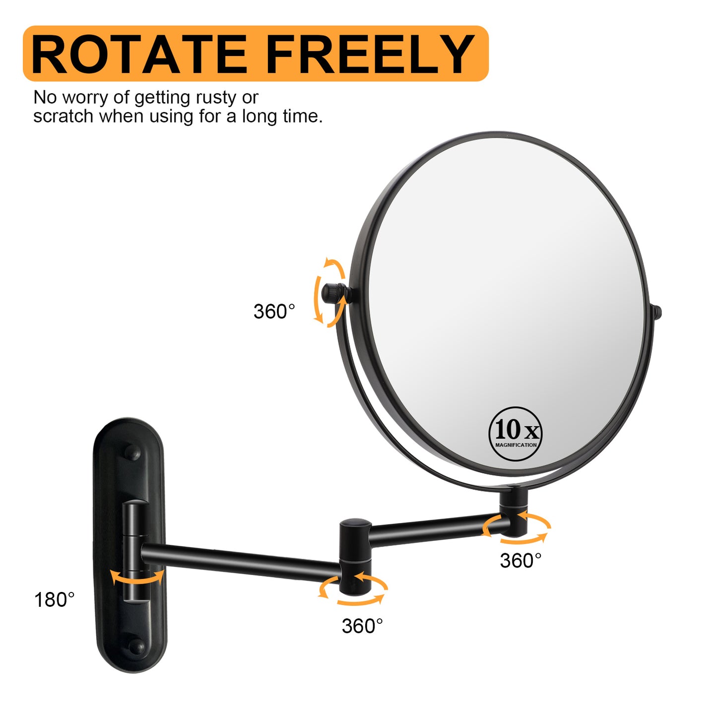 8 Inch Wall Mounted Vanity Mirror, Double Sided 1x/10x