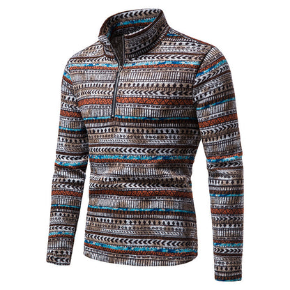 Men's Zip Sweater Casual Stand Collar Color Knit Pullover