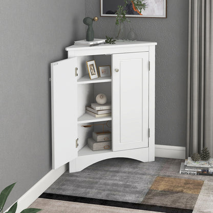 White Triangle Bathroom Storage Cabinet with Adjustable Shelves