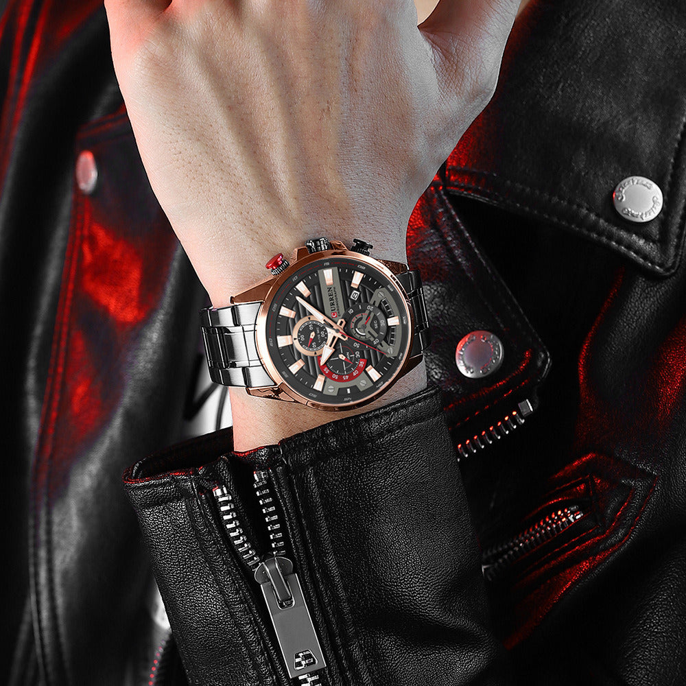 Men's Calendar Watch with Steel Band Six-hand Quartz