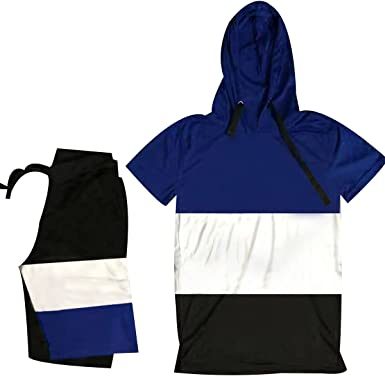 Men's Casual Stitching Color 2 Piece Short Set