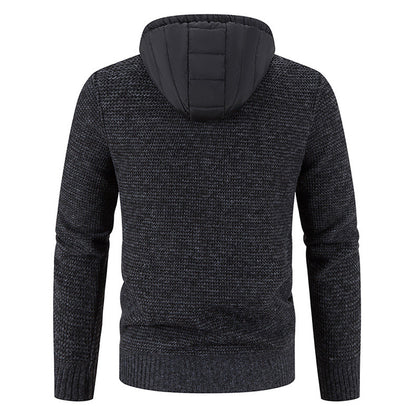 Men's Thickened Fleece Knitted Hooded Sweater Coat