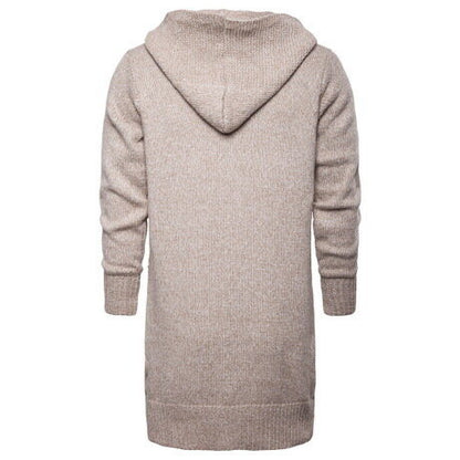 Men's Knitted Cardigan Sweater With Hoodie Slim Fit Mid Long