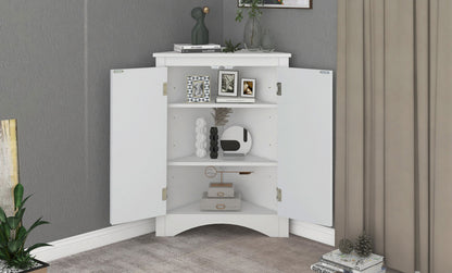 White Triangle Bathroom Storage Cabinet with Adjustable Shelves