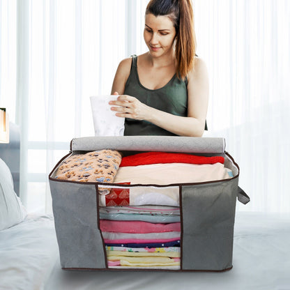 2Pc Storage Bag 90L Large Capacity Foldable Closet Organizer w/ Thick Fabric Clear Window