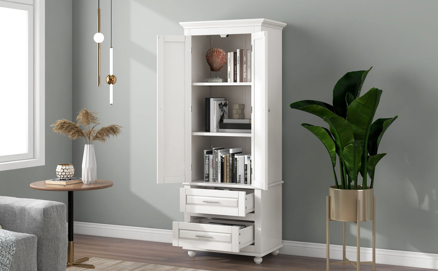 Tall Storage Cabinet with Two Drawers for Bathroom/Office