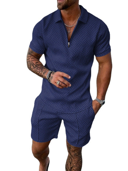 Men's Short Sleeve Casual Polo Shirt and Shorts Sets Two Piece