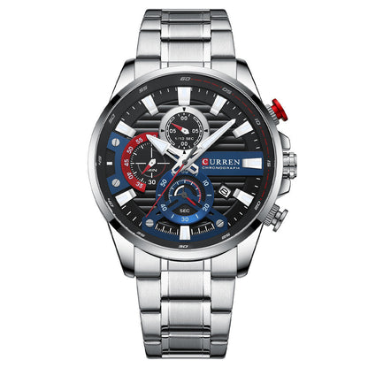 Men's Calendar Watch with Steel Band Six-hand Quartz