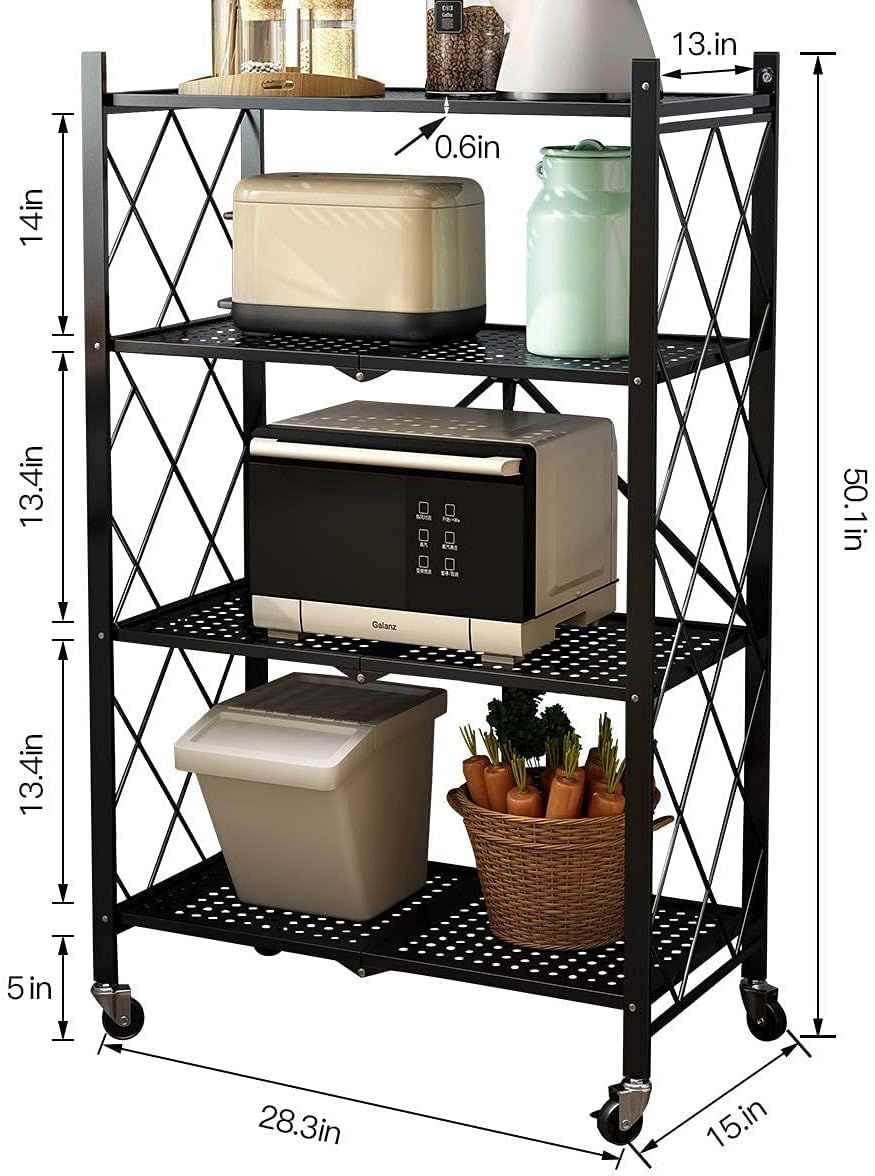 Metal Storage Shelving Unit Collapsible - for Kitchen Bathroom