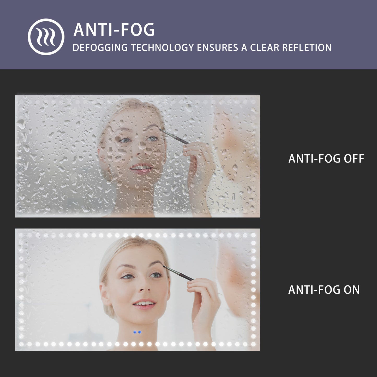 72X36 Inch Led-Lit Bathroom Mirror, Anti-Fog, Memory Rectangular Vanity Mirror